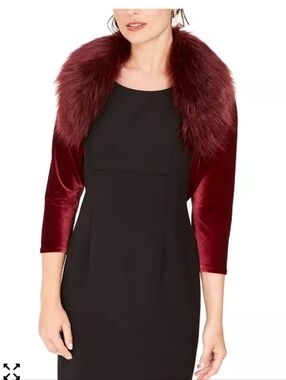 Tahari Velvet Faux Fur Collar Shrug Jacket